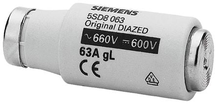 Siemens 63A Diazed Fuse, gG, 690/600V ac/dc [5SD8063]; 167-696