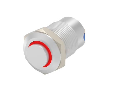TE Connectivity AV12 Series Illuminated Push Button Switch, Momentary, Threaded, 9mm Cutout, SPST, Red LED, 12V, IP67 [AV1210E312R04]; 170-686