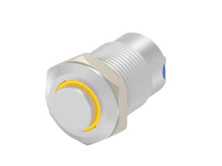 TE Connectivity AV12 Series Illuminated Push Button Switch, Momentary, Threaded, 9mm Cutout, SPST, Yellow LED, 12V, IP67 [AV1210E512R04]; 170-687