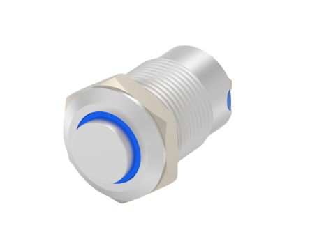 TE Connectivity AV12 Series Illuminated Push Button Switch, Momentary, Threaded, 9mm Cutout, SPST, Blue LED, 24V, IP67 [AV1210E724R04]; 170-697
