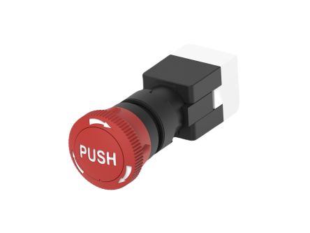 TE Connectivity PBES16 Series Push Emergency Stop Emergency Stop Push Button, Panel Mount, 16mm Cutout, DPST, IP65 [PBES16N50RE]; 170-989