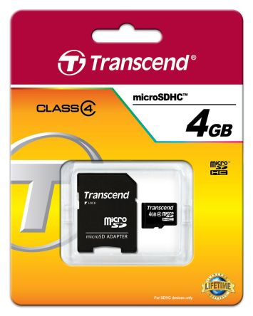 Transcend 4 GB MicroSDHC Micro SD Card, Class 4 [TS4GUSDHC4]; 174-228