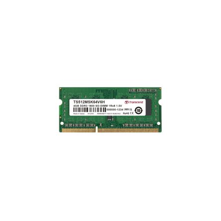 Transcend 4 GB DDR3 Desktop, Laptop RAM, 1600Mbit/s, SODIMM, 1.5V [TS512MSK64V6H]; 174-240