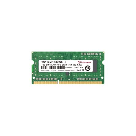 Transcend 4 GB DDR3L RAM, 1600Mbit/s, SODIMM, 1.35V [TS512MSK64W6H-I]; 174-250