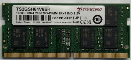 Transcend 16 GB DDR4 RAM, 2666Mbit/s, SODIMM, 1.2V [TS2GSH64V6B-I]; 174-951