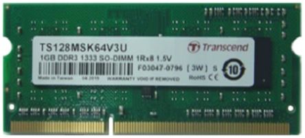 Transcend 1 GB DDR3 Desktop, Laptop RAM, 1333Mbit/s, SODIMM, 1.5V [TS128MSK64V3U]; 175-009