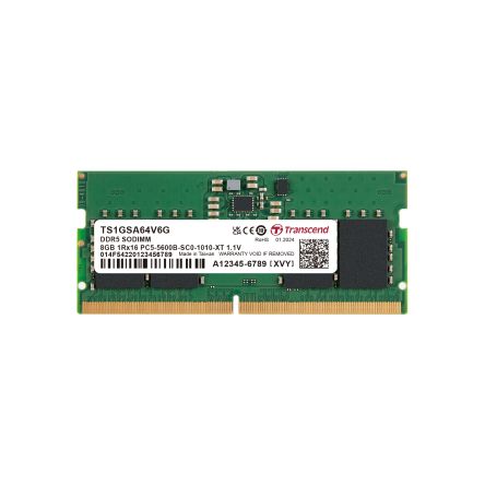 Transcend 8 GB DDR5 Server RAM, 5600Mbit/s, SODIMM, 1.1V [TS1GSA64V6G]; 175-060