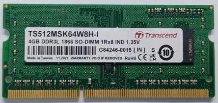 Transcend 4 GB DDR3L RAM, 1866Mbit/s, SODIMM, 1.35V [TS512MSK64W8H-I]; 175-073
