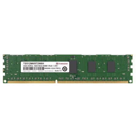 Transcend 4 GB DDR3L RAM, 1600Mbit/s, RDIMM, 1.35V [TS512MKR72W6H]; 175-082