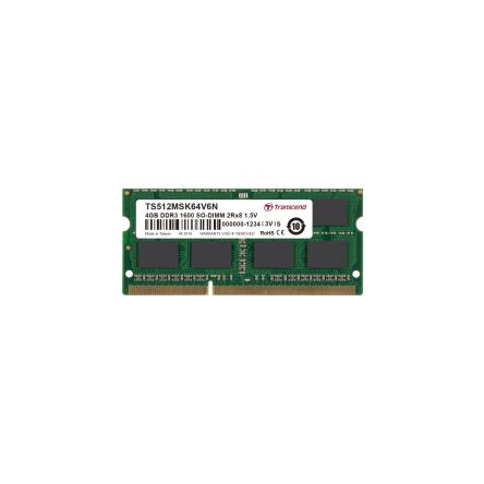Transcend 4 GB DDR3 Desktop, Laptop RAM, 1600Mbit/s, SODIMM, 1.5V [TS512MSK64V6N]; 175-086