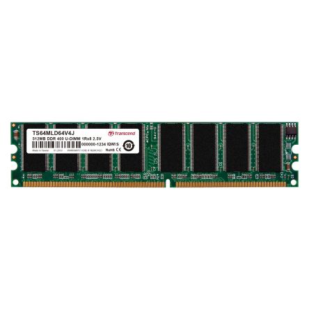 Transcend 512 MB DDR Desktop, Laptop RAM, 400Mbit/s, UDIMM, 2.6V [TS64MLD64V4J]; 175-137