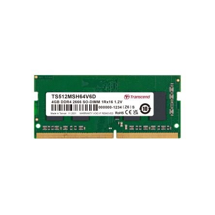 Transcend 4 GB DDR4 Desktop, Laptop RAM, 2666Mbit/s, SODIMM, 1.2V [TS512MSH64V6D]; 175-142