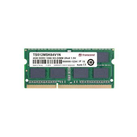 Transcend 4 GB DDR3 Desktop, Laptop RAM, 1066Mbit/s, SODIMM, 1.5V [TS512MSK64V1N]; 175-156