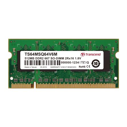 Transcend 512 MB DDR2 Desktop, Laptop RAM, 667Mbit/s, SODIMM, 1.8V [TS64MSQ64V6M]; 175-171