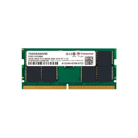Transcend 32 GB DDR5 Server RAM, 5600Mbit/s, SODIMM, 1.1V [TS4GSA64V6E]; 175-217