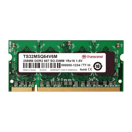Transcend 256 MB DDR2 Desktop, Laptop RAM, 667Mbit/s, SODIMM, 1.8V [TS32MSQ64V6M]; 175-248