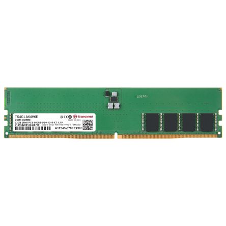 Transcend 32 GB DDR5 Server RAM, 5600Mbit/s, UDIMM, 1.1V [TS4GLA64V6E]; 175-263