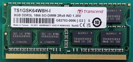 Transcend 8 GB DDR3L RAM, 1866Mbit/s, SODIMM, 1.35V [TS1GSK64W8H-I]; 175-335