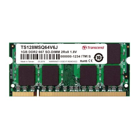 Transcend 1 GB DDR2 Desktop, Laptop RAM, 667Mbit/s, SODIMM, 1.8V [TS128MSQ64V6J]; 175-358
