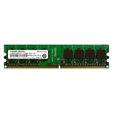 Transcend 512 MB DDR2 Desktop, Laptop RAM, 667Mbit/s, UDIMM, 1.8V [TS64MLQ64V6J]; 175-440
