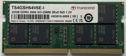 Transcend 32 GB DDR4 RAM, 2666Mbit/s, SODIMM, 1.2V [TS4GSH64V6E-I]; 175-461