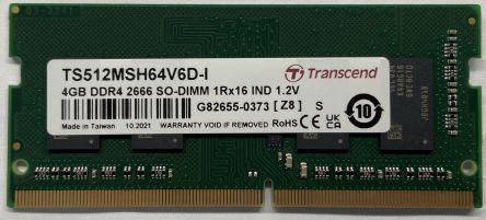 Transcend 4 GB DDR4 RAM, 2666Mbit/s, SODIMM, 1.2V [TS512MSH64V6D-I]; 175-464