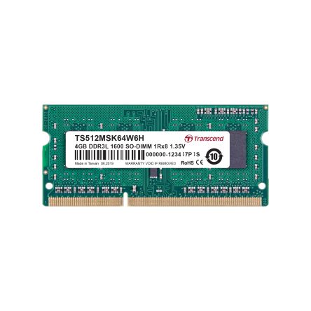 Transcend 4 GB DDR3L RAM, 1600Mbit/s, SODIMM, 1.35V [TS512MSK64W6H]; 175-470
