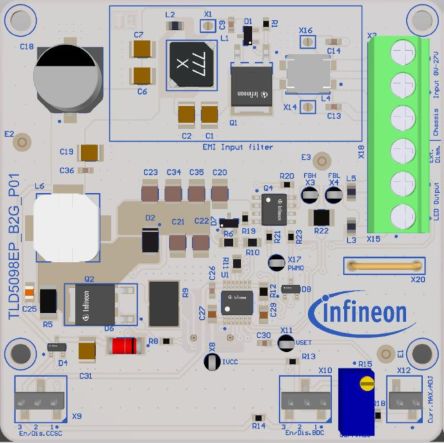 Infineon TLD5098EPB2GEVALKITTOBO1, Boost To Ground Evaluation Kit LED Evaluation Kit for TLD5098EP for LEDs [TLD5098EPB2GEVALKITTOBO1]; 179-956