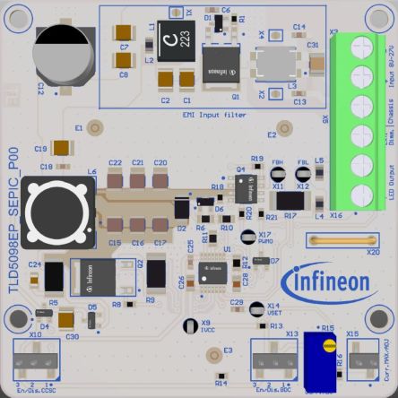 Infineon TLD5098EPSEPICEVALTOBO1, SEPIC Evaluation Kit LED Evaluation Kit for TLD5098EP for LEDs [TLD5098EPSEPICEVALTOBO1]; 179-958