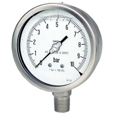 RS PRO BSP 1/2in Analogue Pressure Gauge 1bar Bottom Entry 100mm Outside Diameter [0]; 180-006