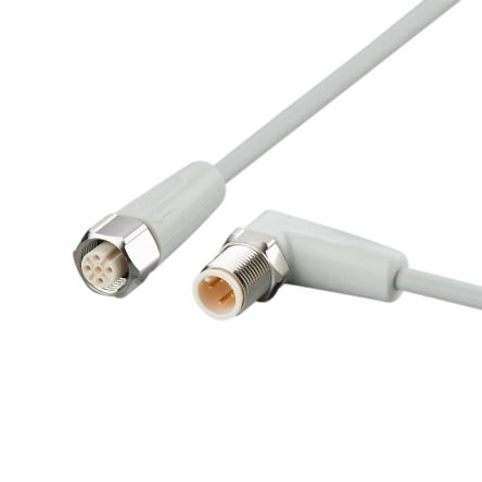 ifm electronic Right Angle Male 4 way M12 to Straight Female 5 way M12 Communication Cable, 2m [EVF376]; 184-941