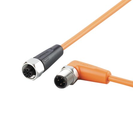 ifm electronic Right Angle Male 1 way M12 to Straight Female 1 way M12 Sensor Actuator Cable, 300mm [EVT470]; 185-040