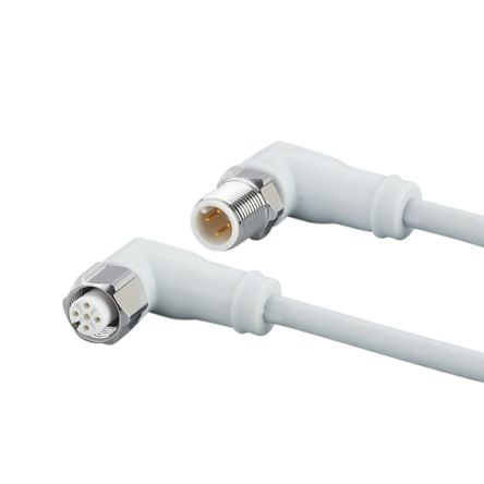 ifm electronic Right Angle Male 4 way M12 to Right Angle Female 5 way M12 Communication Cable, 5m [EVF515]; 185-064