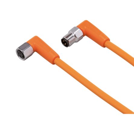 ifm electronic Right Angle Male 1 way M8 to Right Angle Female 1 way M8 Sensor Actuator Cable, 1m [EVT168]; 185-065