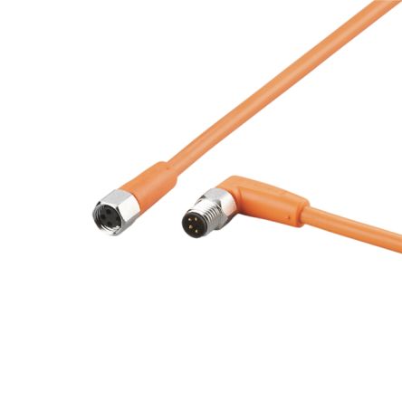 ifm electronic Right Angle Male 1 way M8 to Straight Female 1 way M8 Sensor Actuator Cable, 2m [EVT208]; 185-139