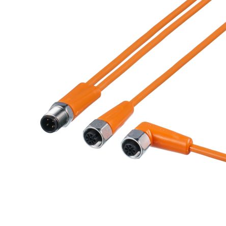 ifm electronic Straight Male 1 way M12 to Right Angle Female 2 way M12 Sensor Actuator Cable, 2m [EVT606]; 185-496