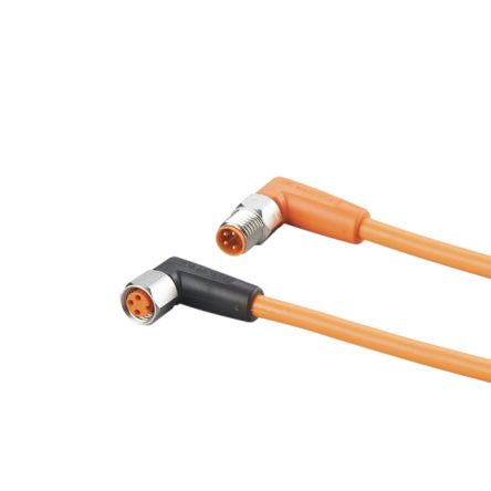 ifm electronic Right Angle Male 1 way M8 to Right Angle Female 1 way M8 Sensor Actuator Cable, 2m [EVT210]; 185-636