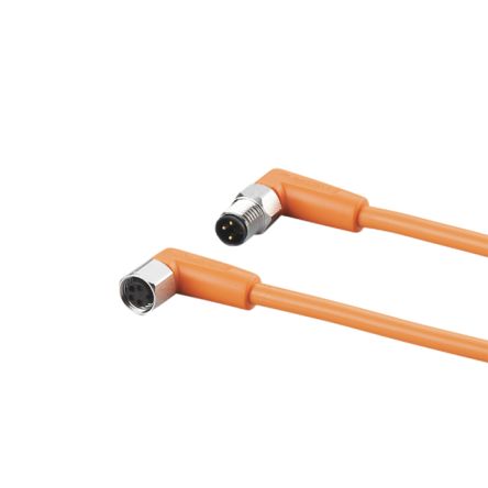 ifm electronic Right Angle Male 1 way M8 to Right Angle Female 1 way M8 Sensor Actuator Cable, 2m [EVT213]; 185-661