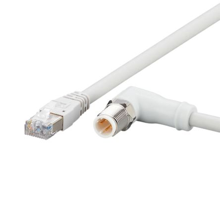 ifm electronicEVF, 500mm Cat5e, Grey M12 to Male RJ45 Male, Shielded, Terminated MPPE Sheath [EVF555]; 185-713