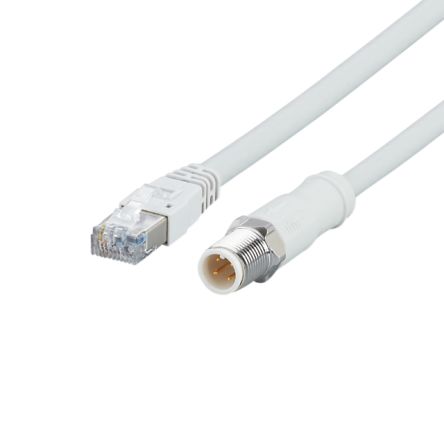 ifm electronicEVF, 500mm Cat5e, Grey M12 to Male RJ45 Male, Shielded, Terminated MPPE Sheath [EVF549]; 185-720