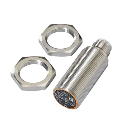 ifm electronic Inductive Threaded Barrel Proximity Sensor, M18, 5 mm Detection, NPN NO, 10 → 30 V dc [IG5795]; 185-739