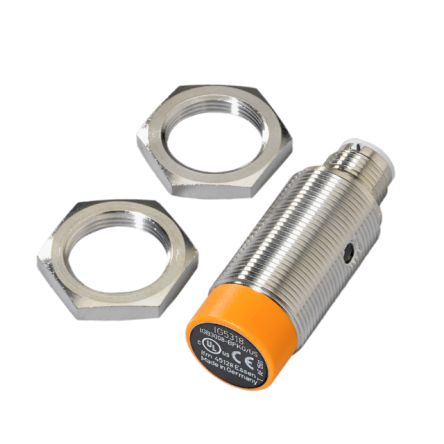 ifm electronic Inductive Threaded Barrel Proximity Sensor, M18, 8 mm Detection, PNP NO, 18 → 36 V [IG5817]; 185-740