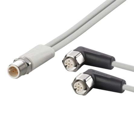 ifm electronic Straight Male 1 way M12 to Right Angle Female 2 way M12 Sensor Actuator Cable, 150mm [EVF610]; 185-822