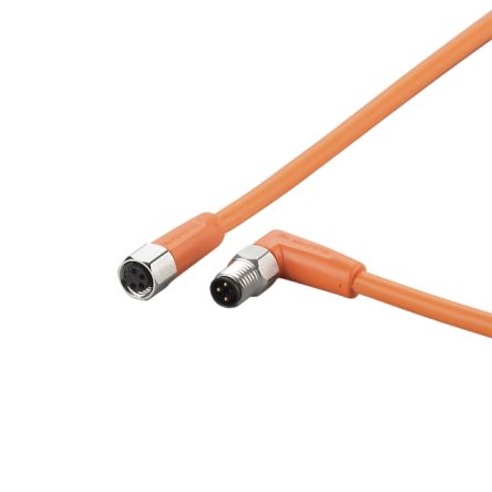 ifm electronic Right Angle Male 1 way M8 to Straight Female 1 way M8 Sensor Actuator Cable, 2m [EVT212]; 185-879