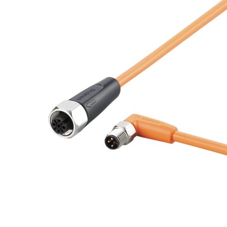 ifm electronic Right Angle Male 1 way M8 to Straight Female 1 way M12 Sensor Actuator Cable, 300mm [EVT465]; 185-900