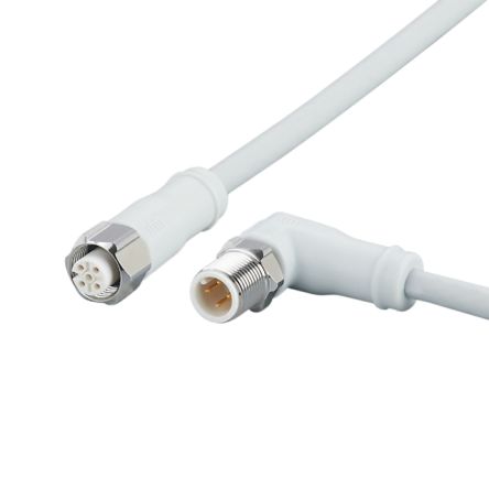 ifm electronic Right Angle Male 4 way M12 to Straight Female 5 way M12 Communication Cable, 500mm [EVF505]; 185-963