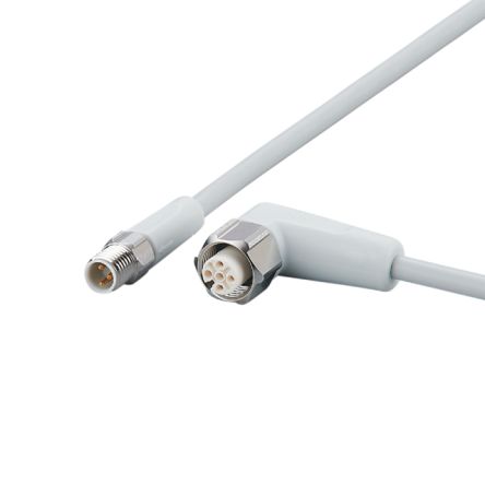 ifm electronic Straight Male 3 way M8 to Right Angle Female 5 way M12 Communication Cable, 1m [EVF267]; 186-100