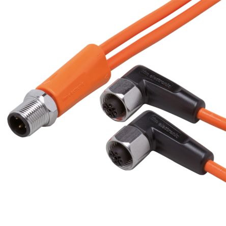 ifm electronic Straight Male 1 way M12 to Right Angle Female 2 way M12 Sensor Actuator Cable, 2m [EVT336]; 186-190