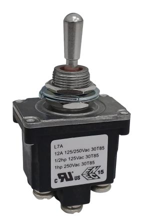 RS PRO Toggle Switch, Panel Mount, (On)-Off-(On), DPDT, Step Model Terminal, 125, 250V ac [0]; 186-247
