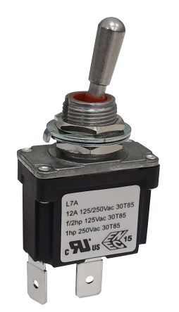RS PRO Toggle Switch, Panel Mount, On-(Off), SPST, Quick Connect Terminal, 125, 250V ac [0]; 186-250